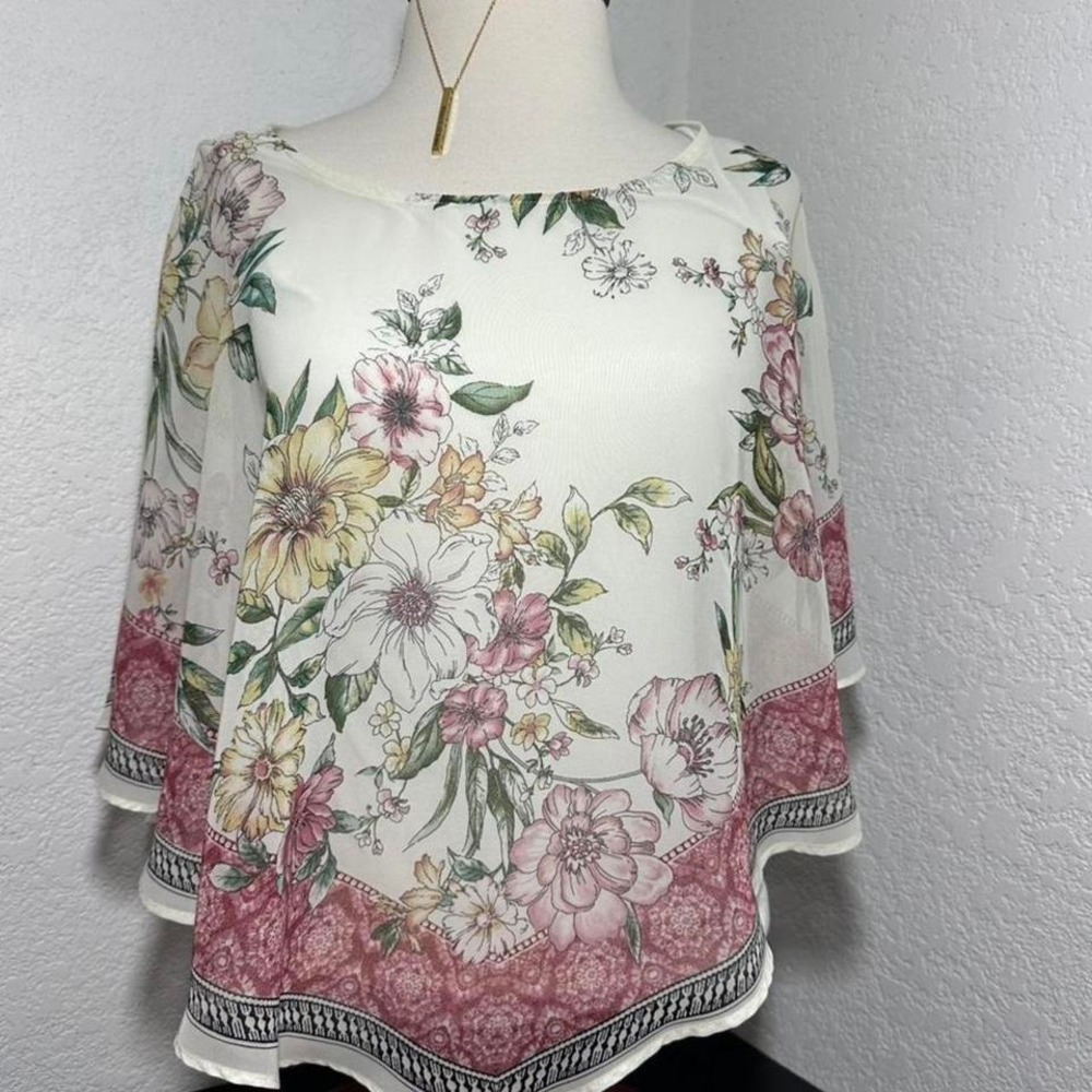 Y2K soft floral boho poncho top flowy dreamy‎ piece sheer overlay ✨